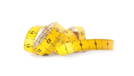 New yellow measuring tape isolated on white