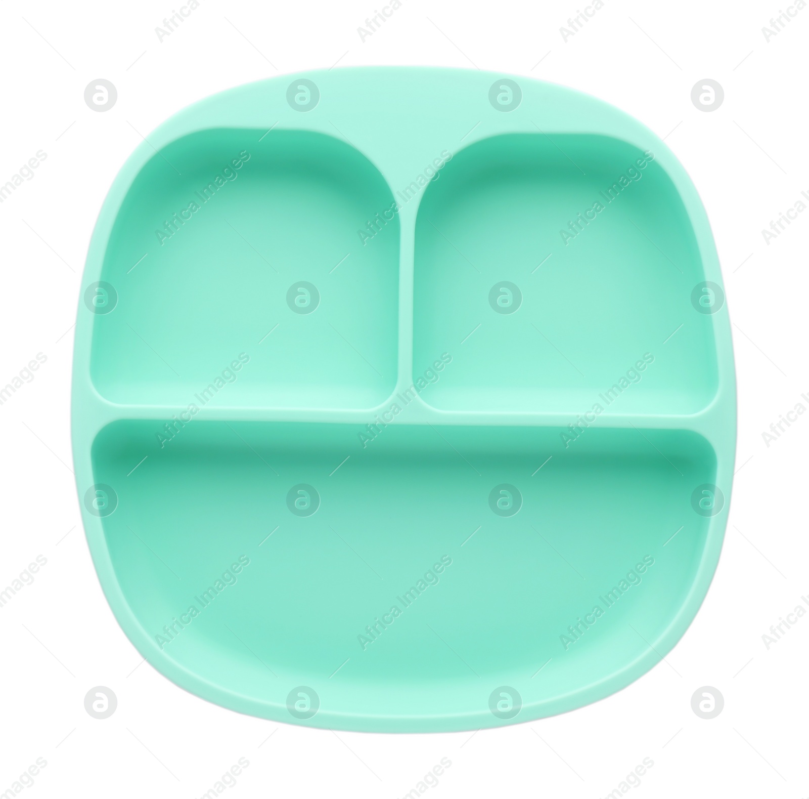 Photo of Plastic section plate isolated on white, top view. Serving baby food