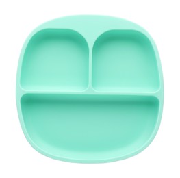 Plastic section plate isolated on white, top view. Serving baby food