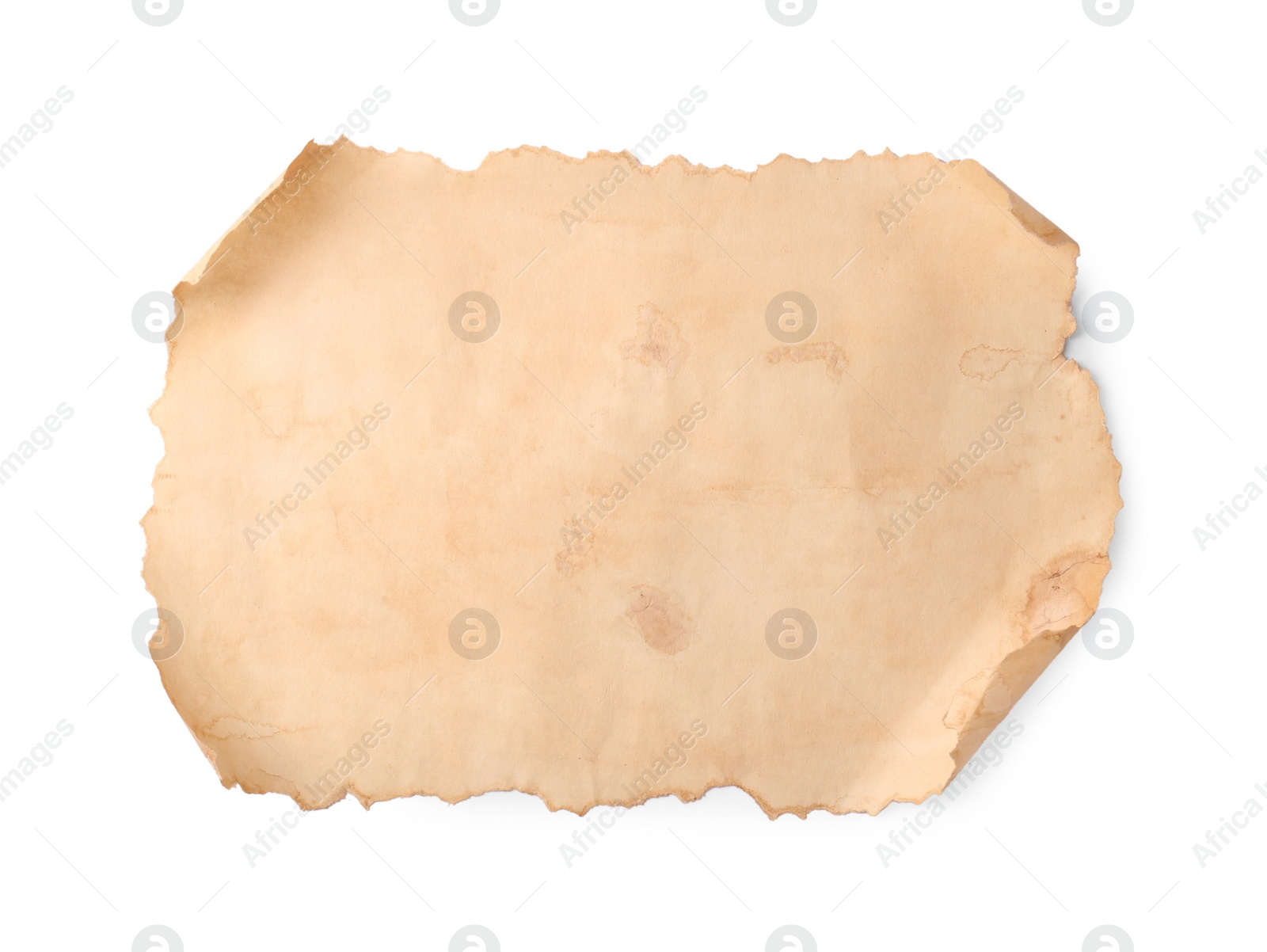 Photo of Sheet of old parchment paper on white background, top view