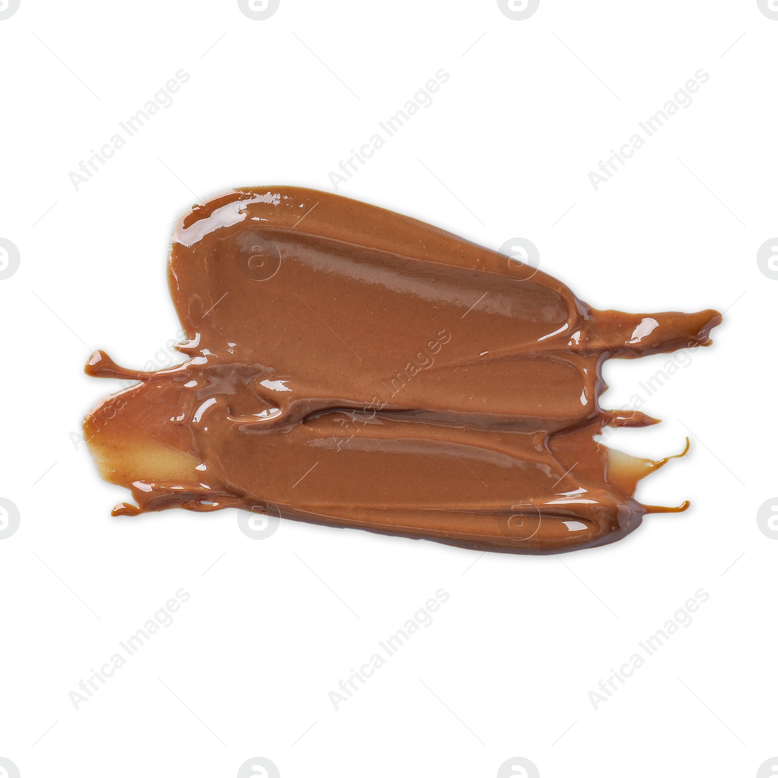 Photo of Smear of tasty milk chocolate paste isolated on white, top view