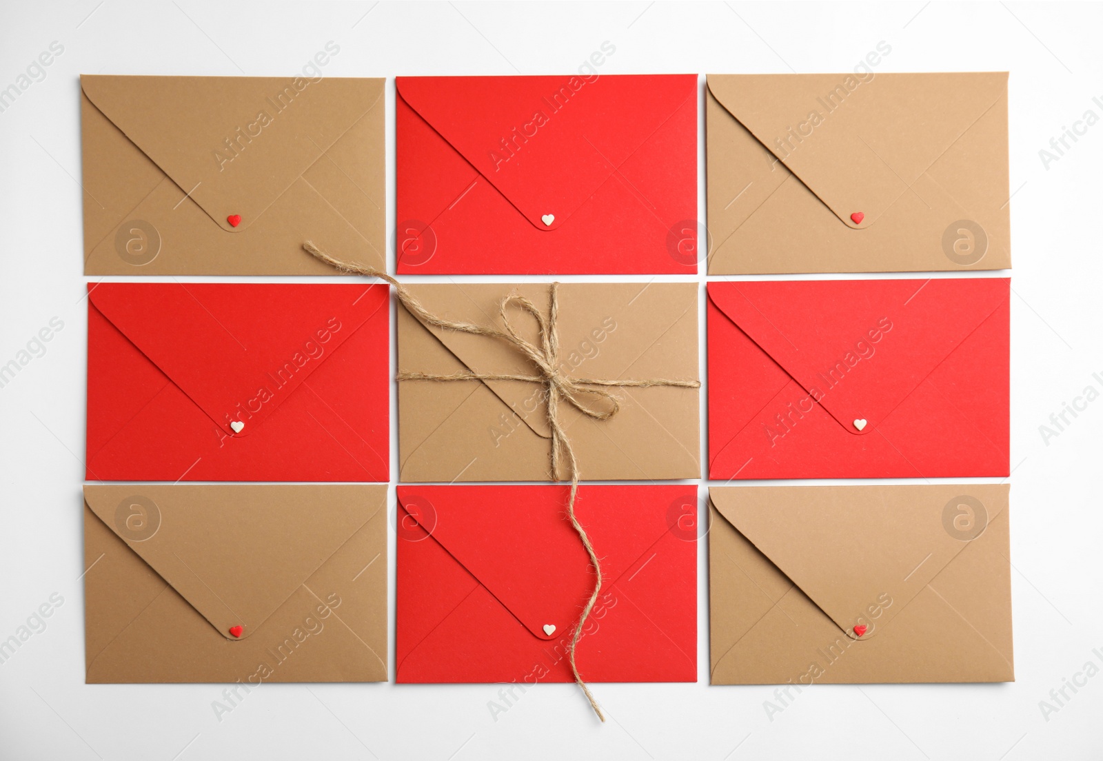 Photo of Envelopes on white background, flat lay. Love letters