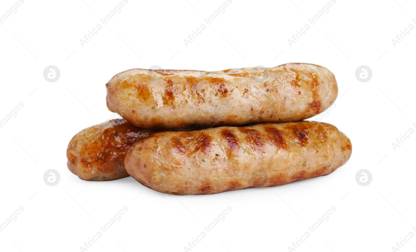 Photo of Tasty fresh grilled sausages isolated on white