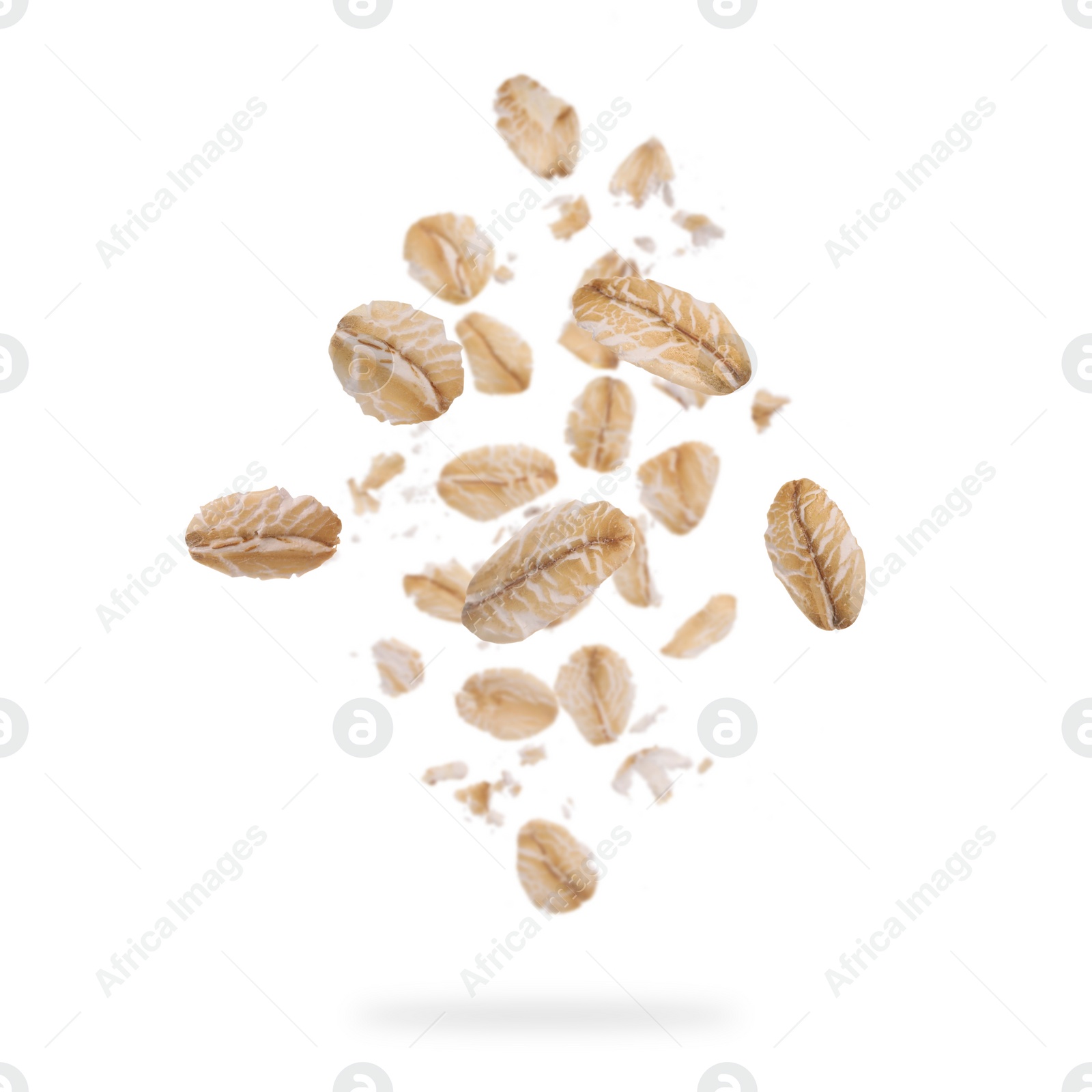 Image of Rolled oat flakes falling on white background