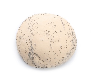Photo of Raw dough with poppy seeds on white background, top view