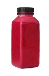 Photo of Bottle with delicious detox smoothie on white background