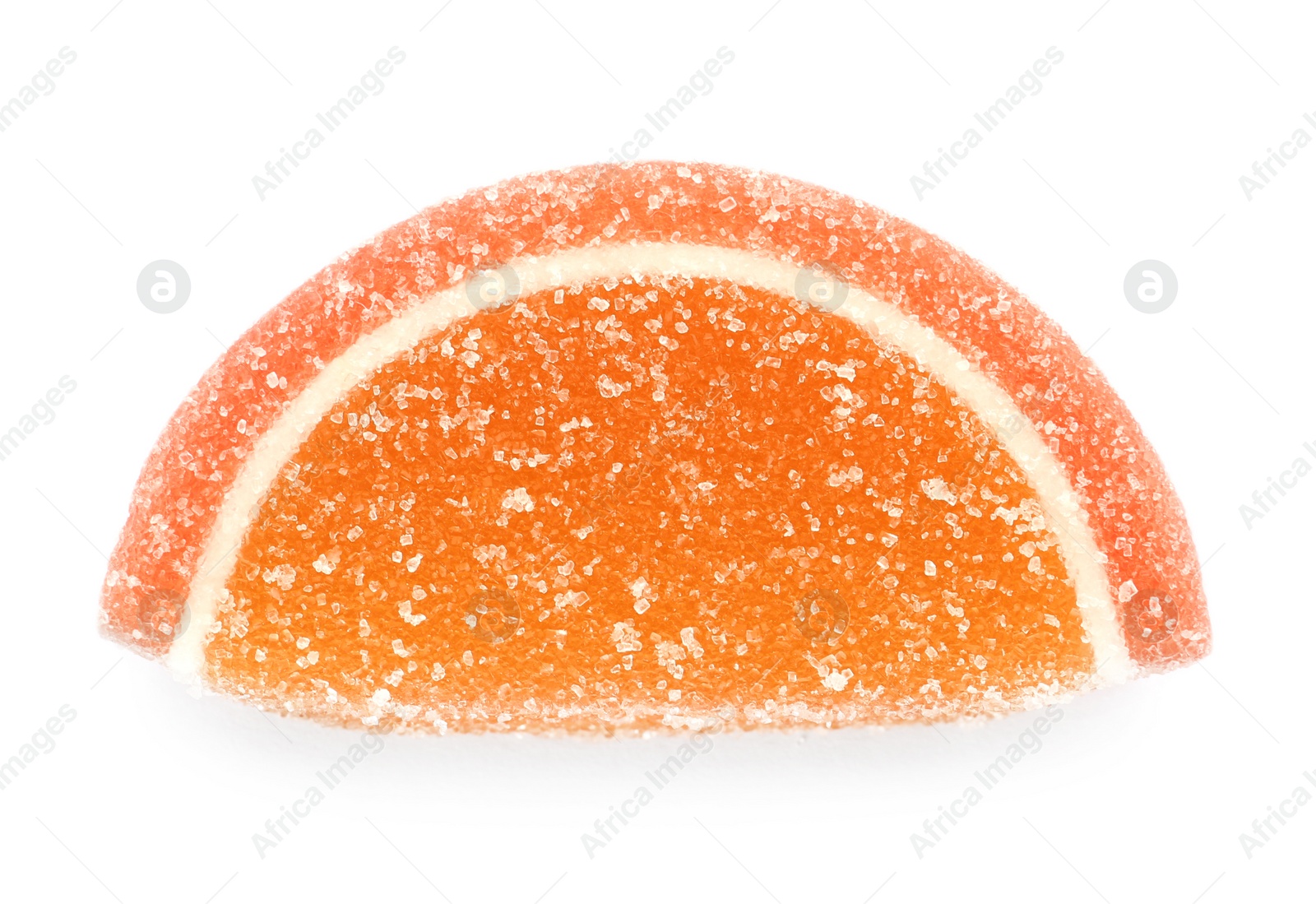 Photo of Bright delicious jelly candy on white background, top view