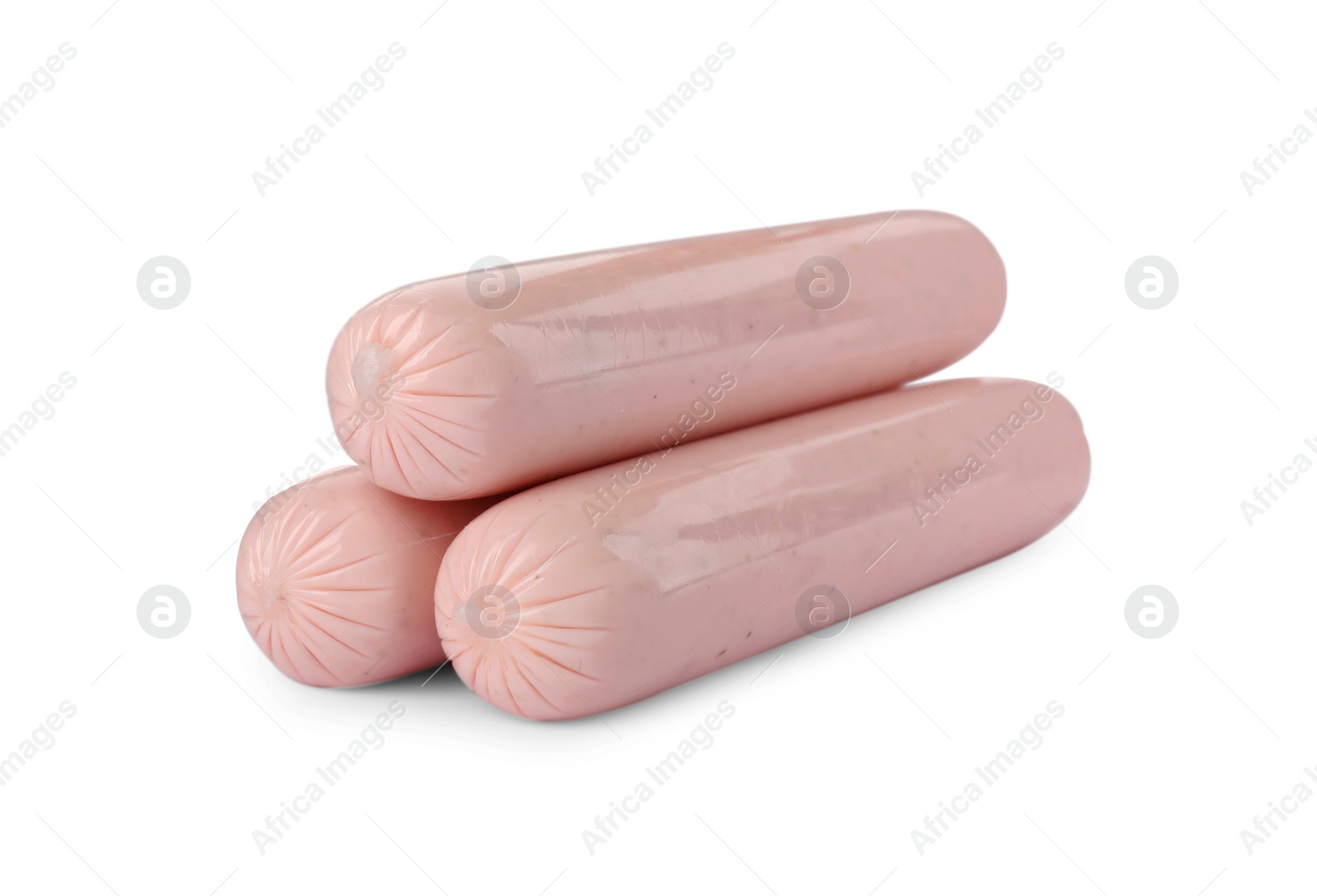 Photo of Raw sausages isolated on white. Vegan meat product