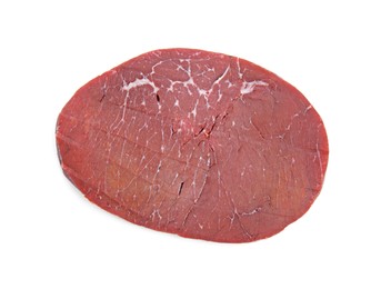 Photo of Slice of tasty bresaola isolated on white, top view