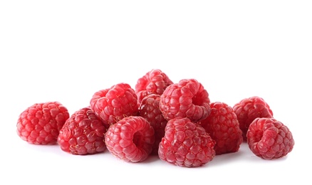 Delicious fresh ripe raspberries on white background