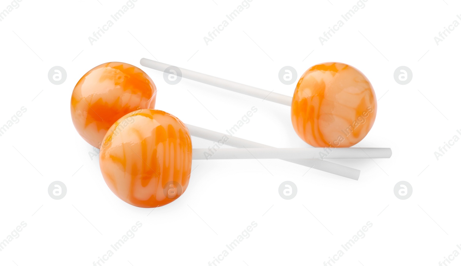 Photo of Many sweet colorful lollipops isolated on white