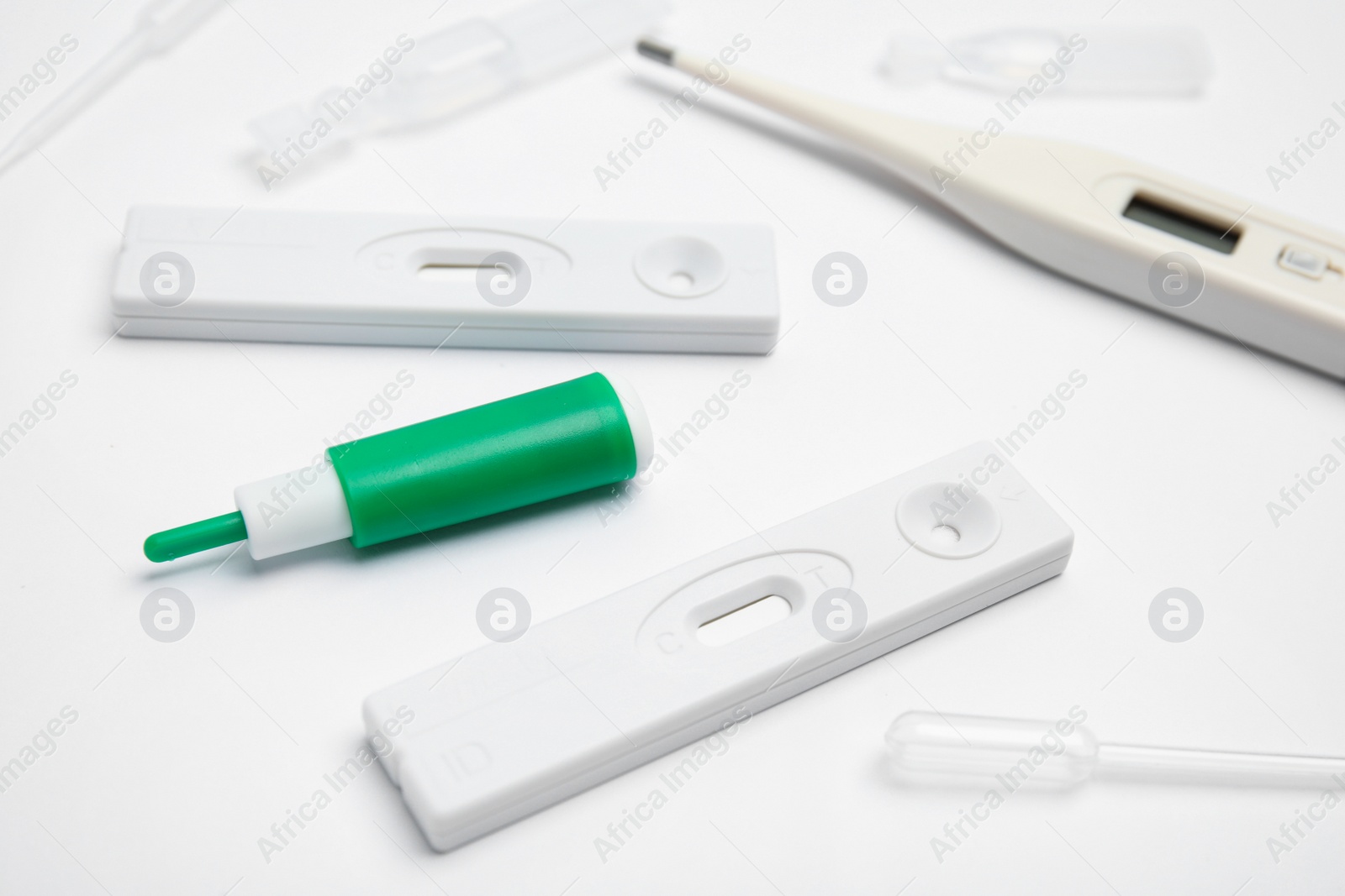 Photo of Disposable express test kit for hepatitis on white background