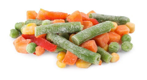 Photo of Mix of different frozen vegetables isolated on white