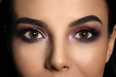 Young woman with evening makeup, closeup. Eye shadow product