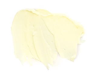 Photo of Tasty butter on white background, top view