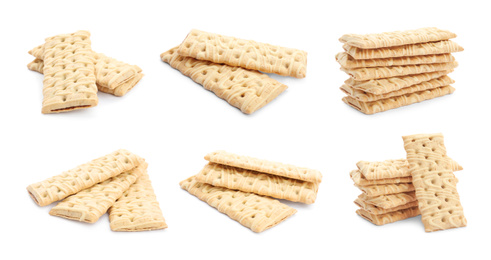 Image of Set of delicious cookies on white background 