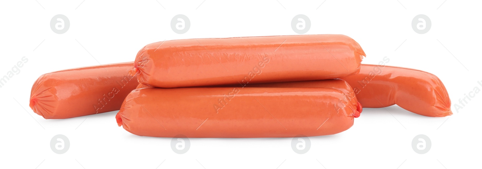 Photo of Fresh raw sausages isolated on white. Meat product