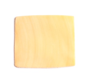 Photo of Slice of tasty cheese on white background, top view