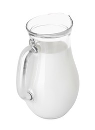 Glass jug of fresh milk isolated on white