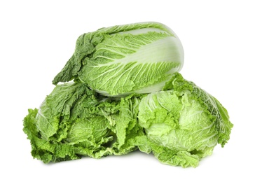 Photo of Fresh ripe Chinese cabbages on white background