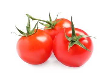 Photo of Fresh organic cherry tomatoes isolated on white