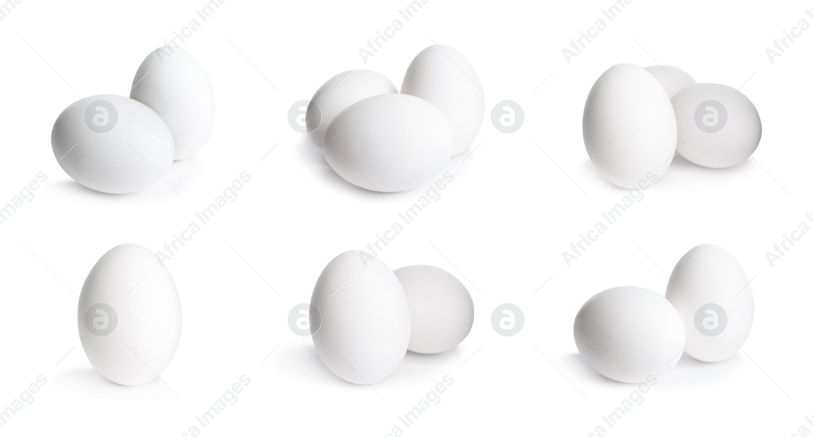 Image of Set of fresh eggs on white background, banner design 