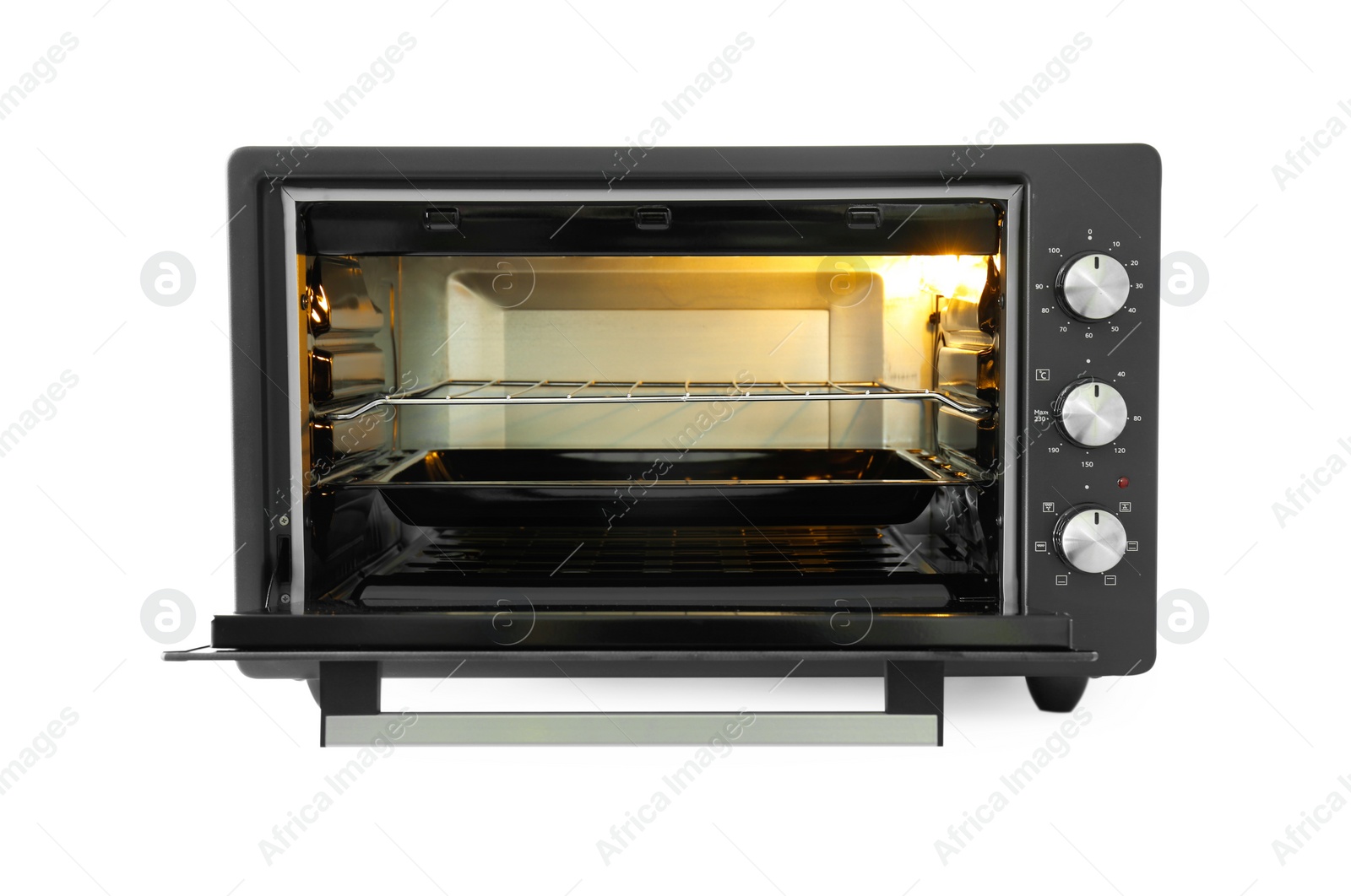 Photo of One electric oven isolated on white. Cooking appliance