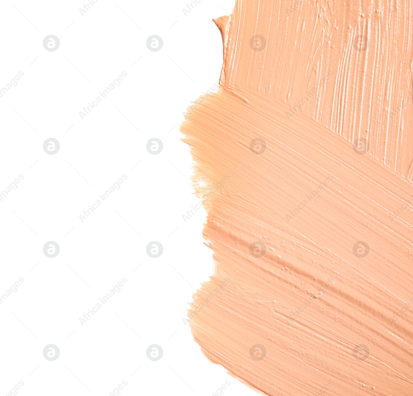 Photo of Liquid foundation on white background, top view. Makeup product