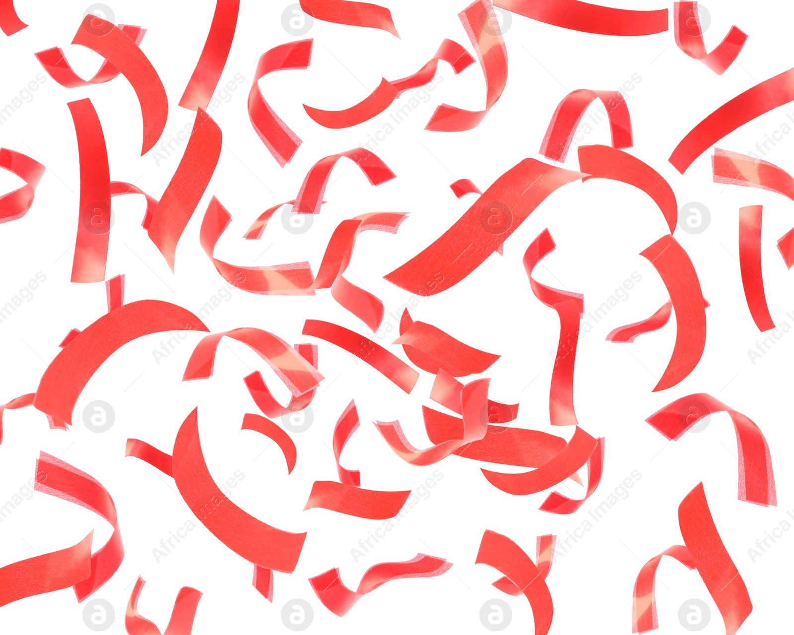 Image of Bright red confetti falling on white background