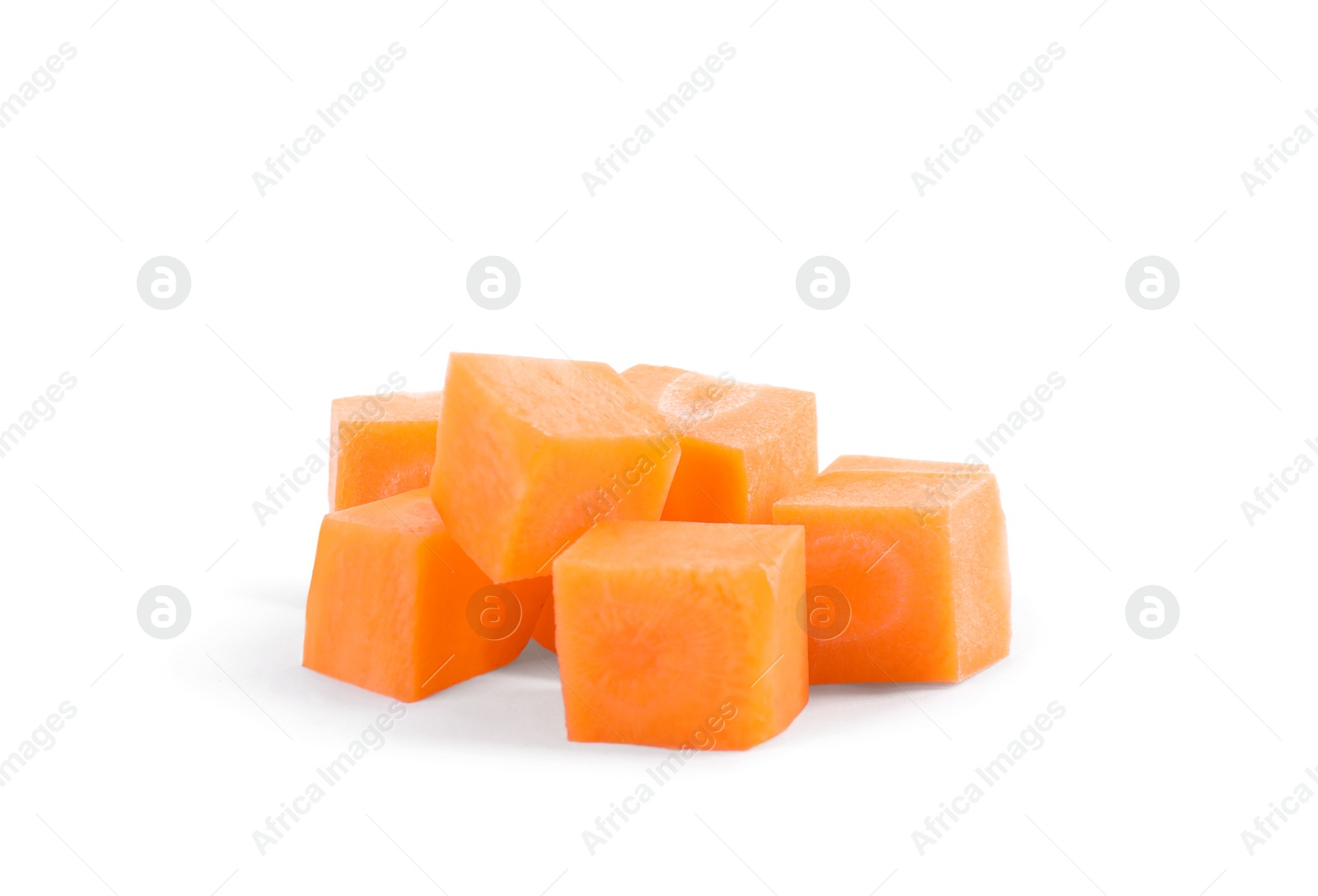 Pieces of fresh ripe carrot isolated on white Photo of Pieces of fresh ripe carrot isolated on white