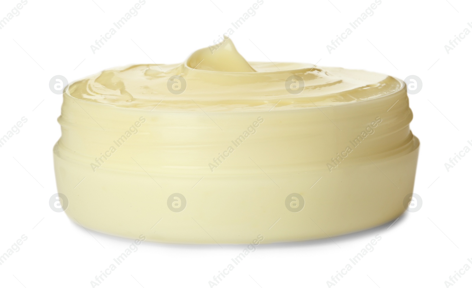 Photo of Jar with hand cream on white background