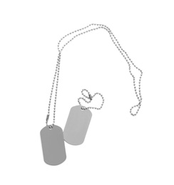 Photo of Military ID tags on white background