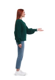 Portrait of happy woman on white background