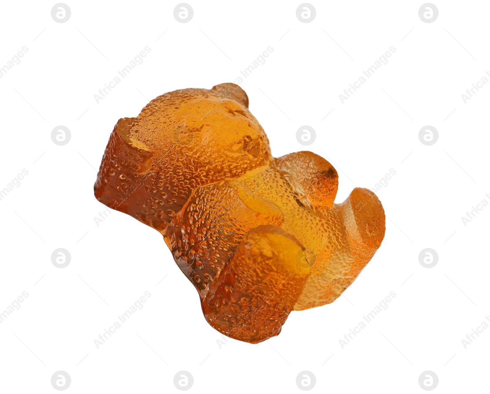 Photo of Delicious orange gummy bear candy isolated on white