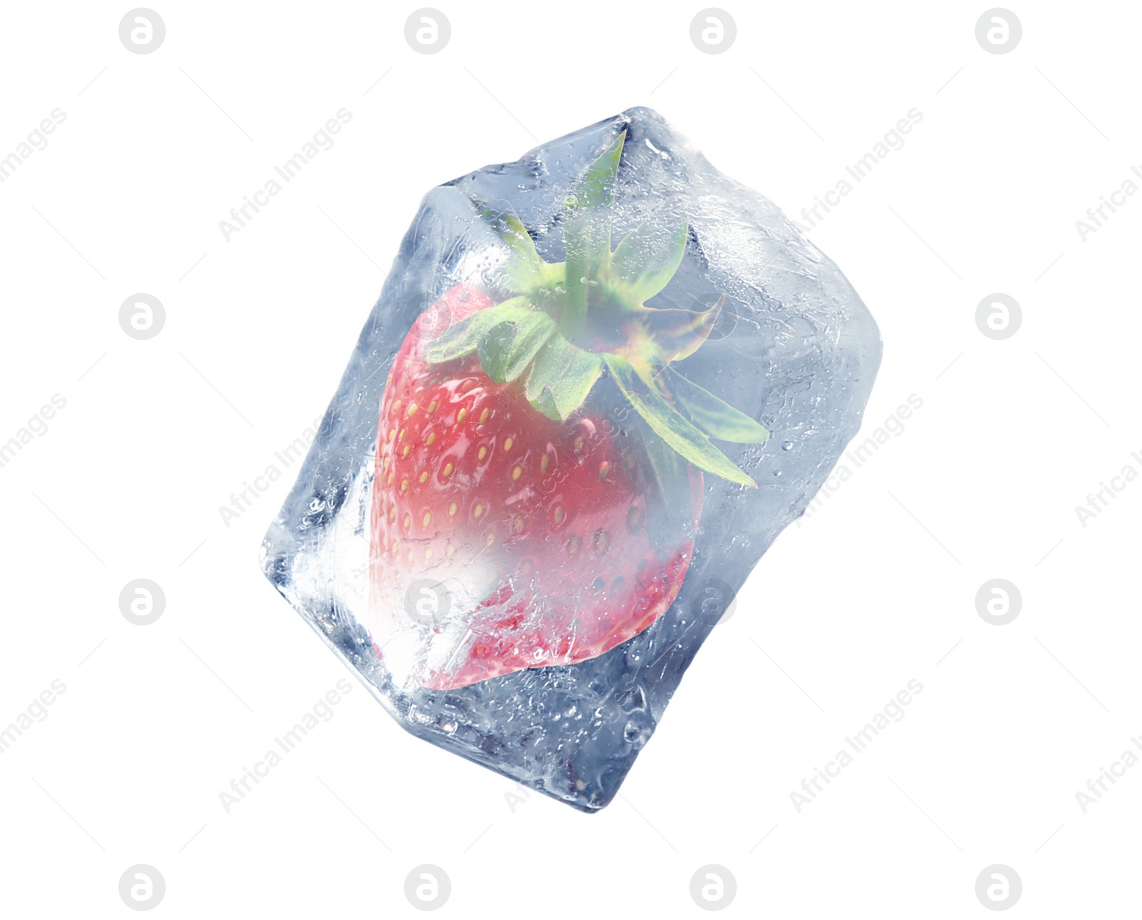 Image of Delicious strawberry frozen in ice isolated on white 