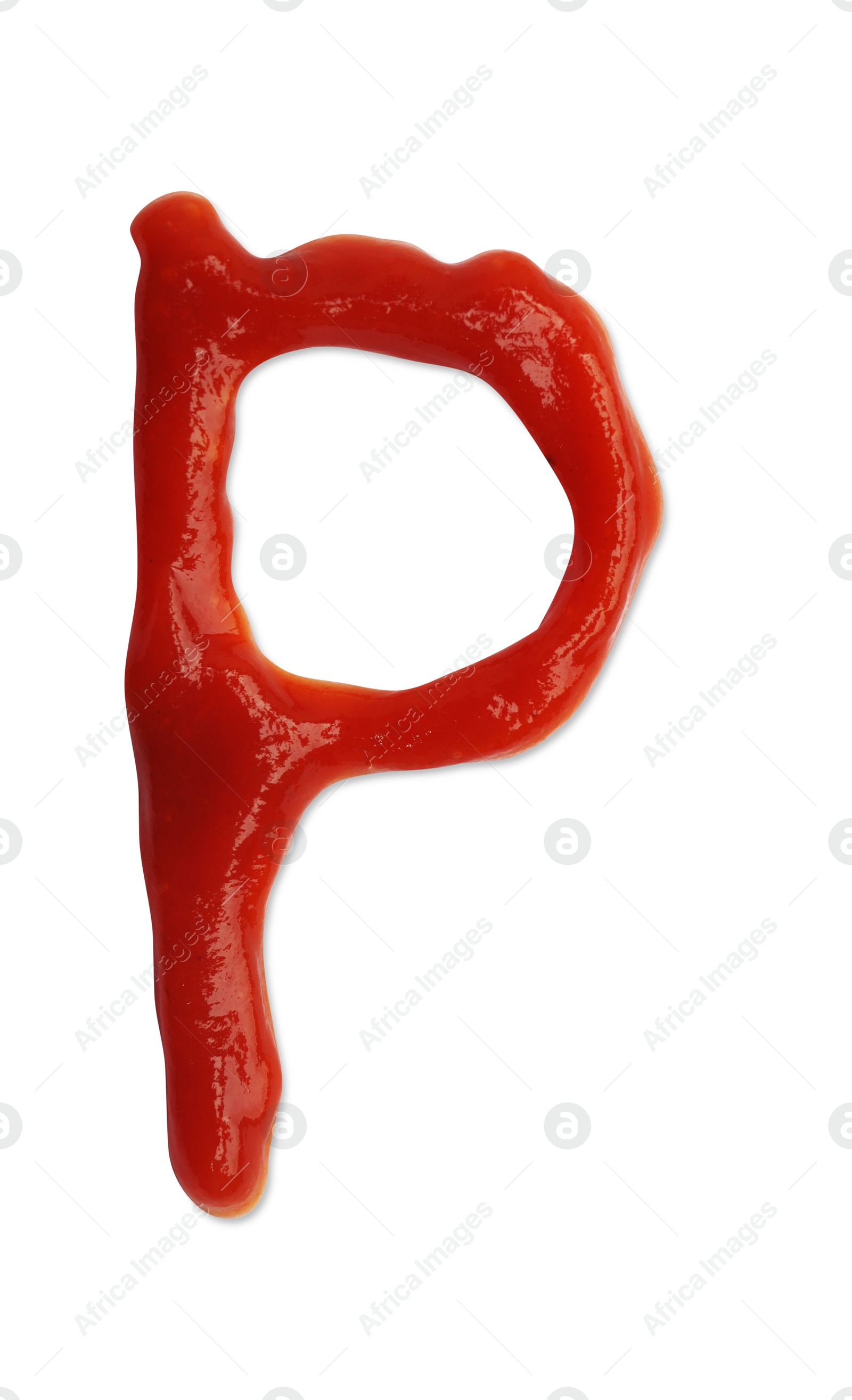 Photo of Letter P written with ketchup on white background