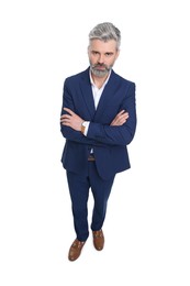 Mature businessman in stylish clothes posing on white background