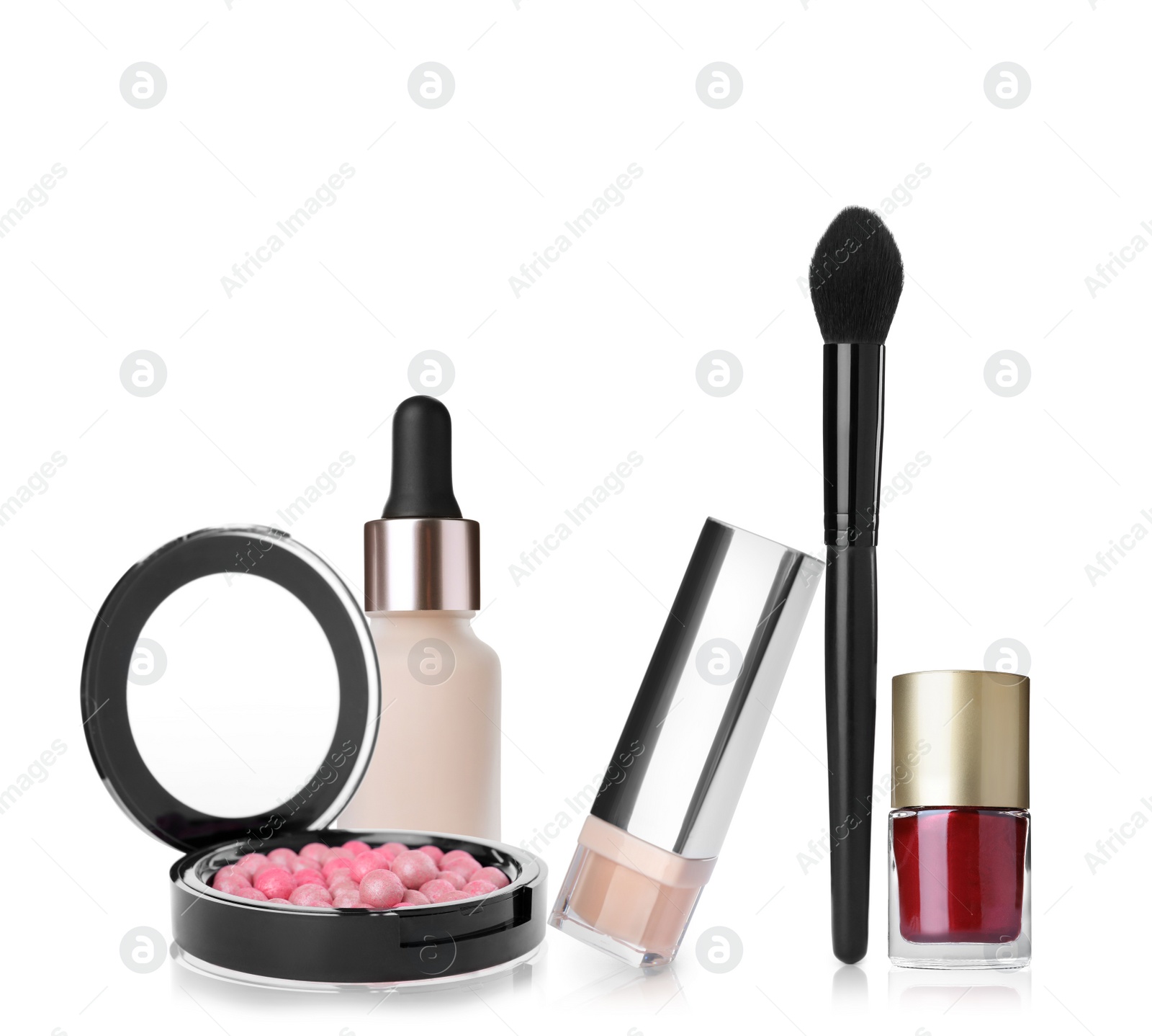 Image of Set with different decorative cosmetics on white background