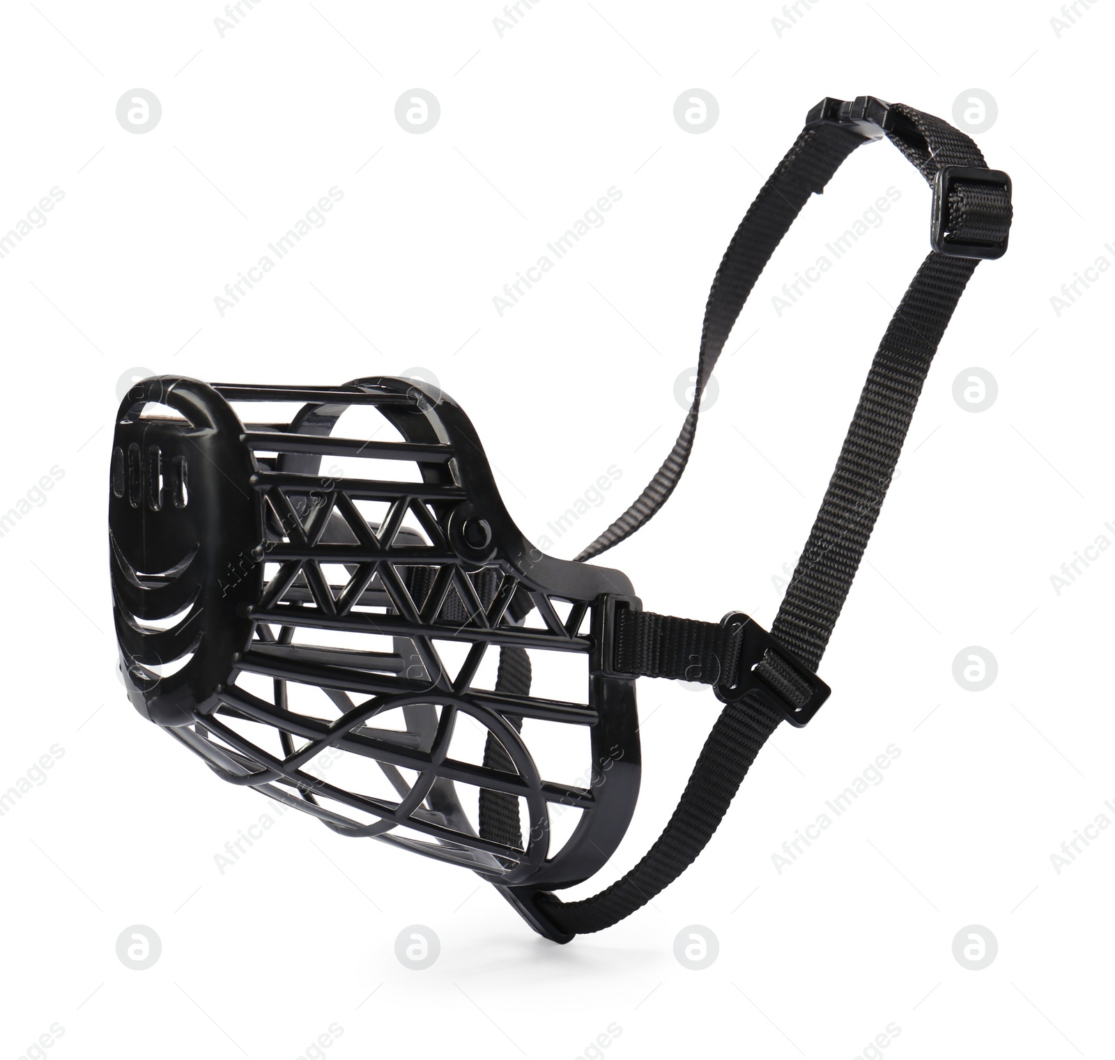 Photo of Black plastic dog muzzle isolated on white