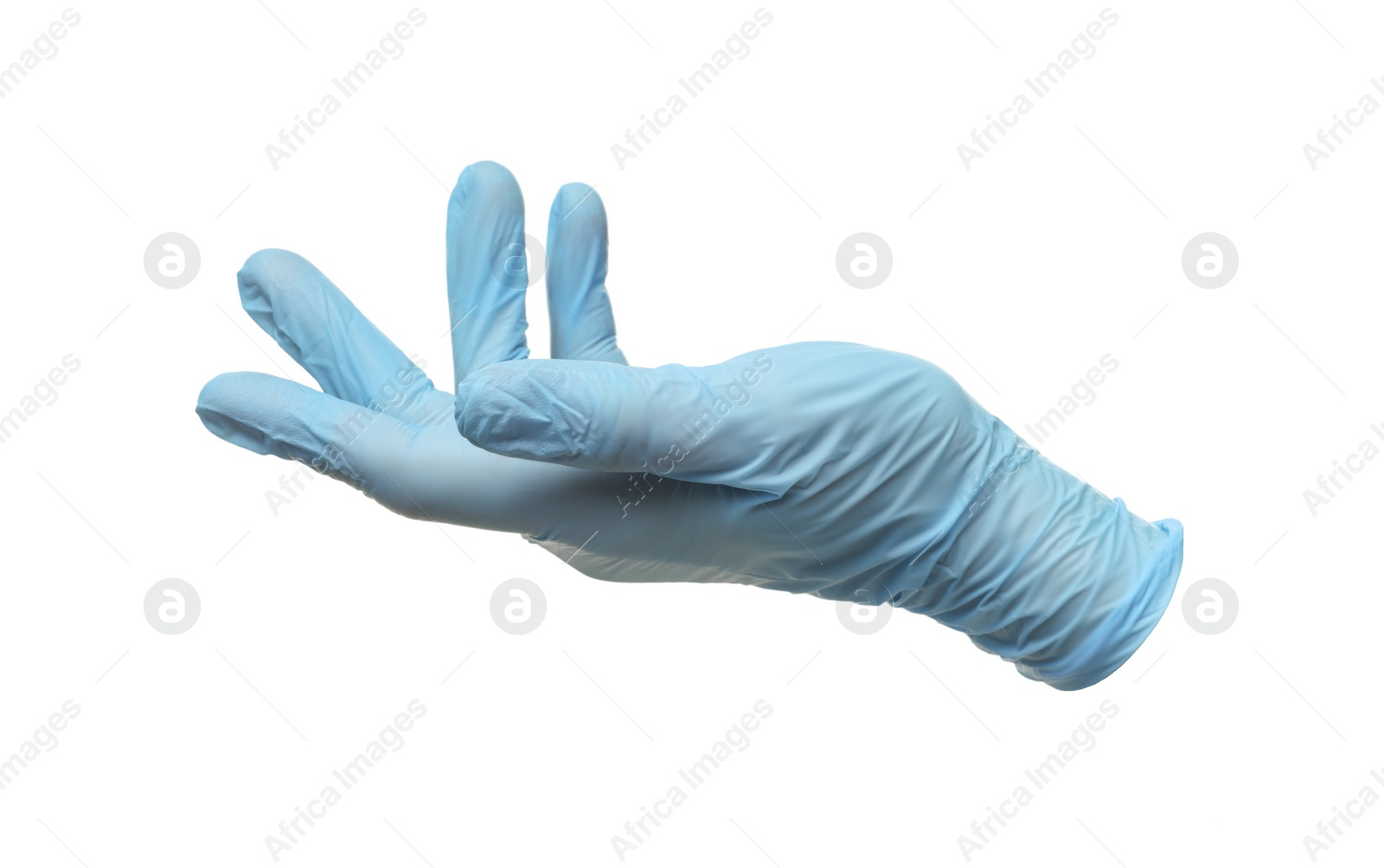 Image of One light blue medical glove isolated on white