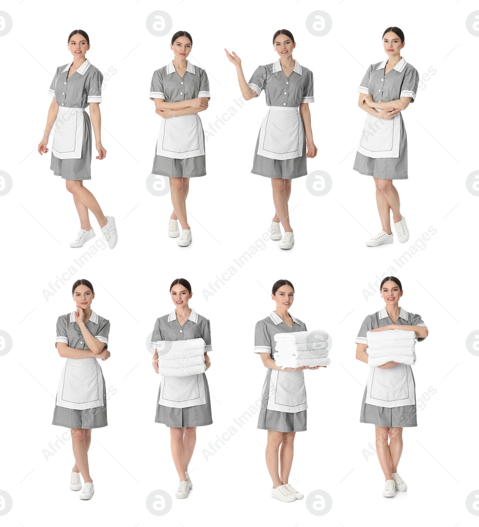 Image of Collage with photos of chambermaid on white background