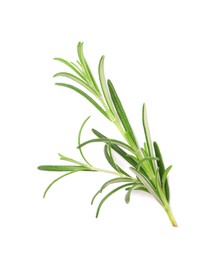 Photo of Sprig of fresh rosemary isolated on white, top view