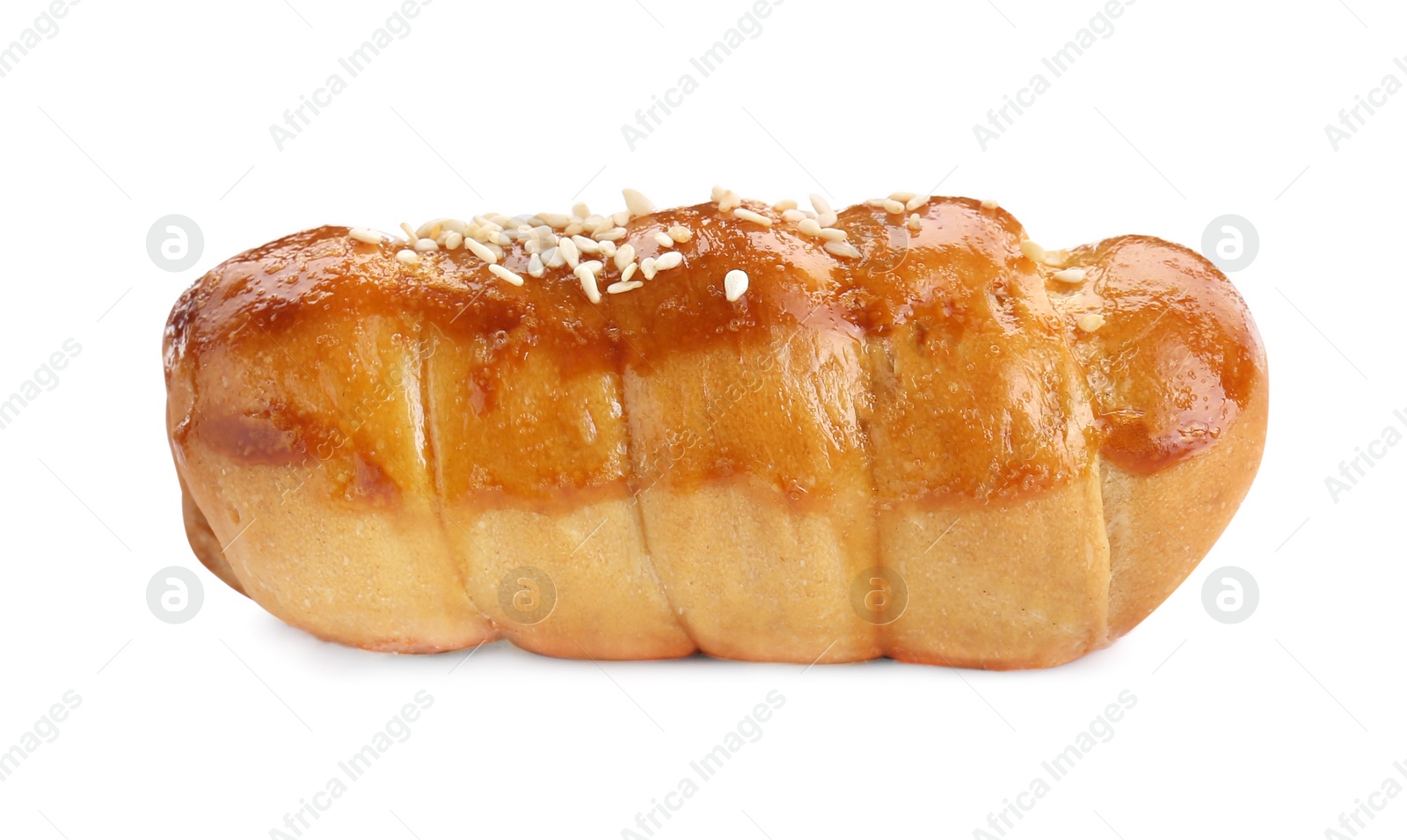 Photo of One delicious sausage roll isolated on white