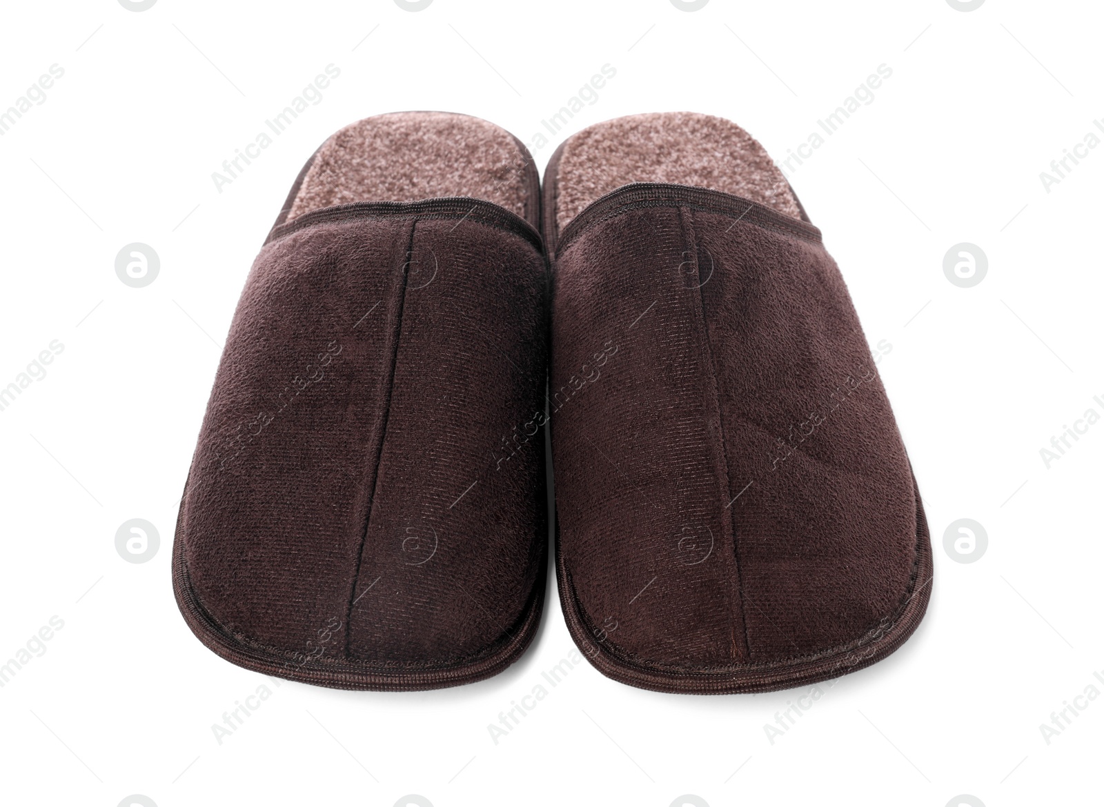 Photo of Pair of soft slippers isolated on white