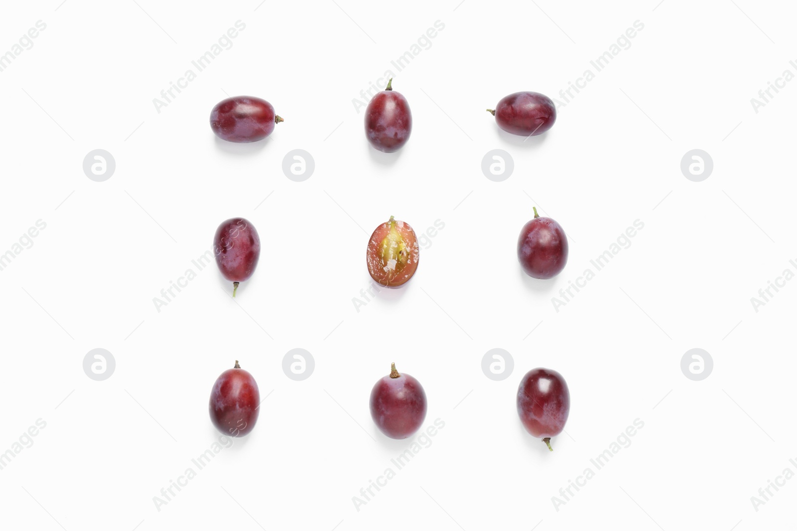 Photo of Fresh ripe juicy grapes on white background, top view