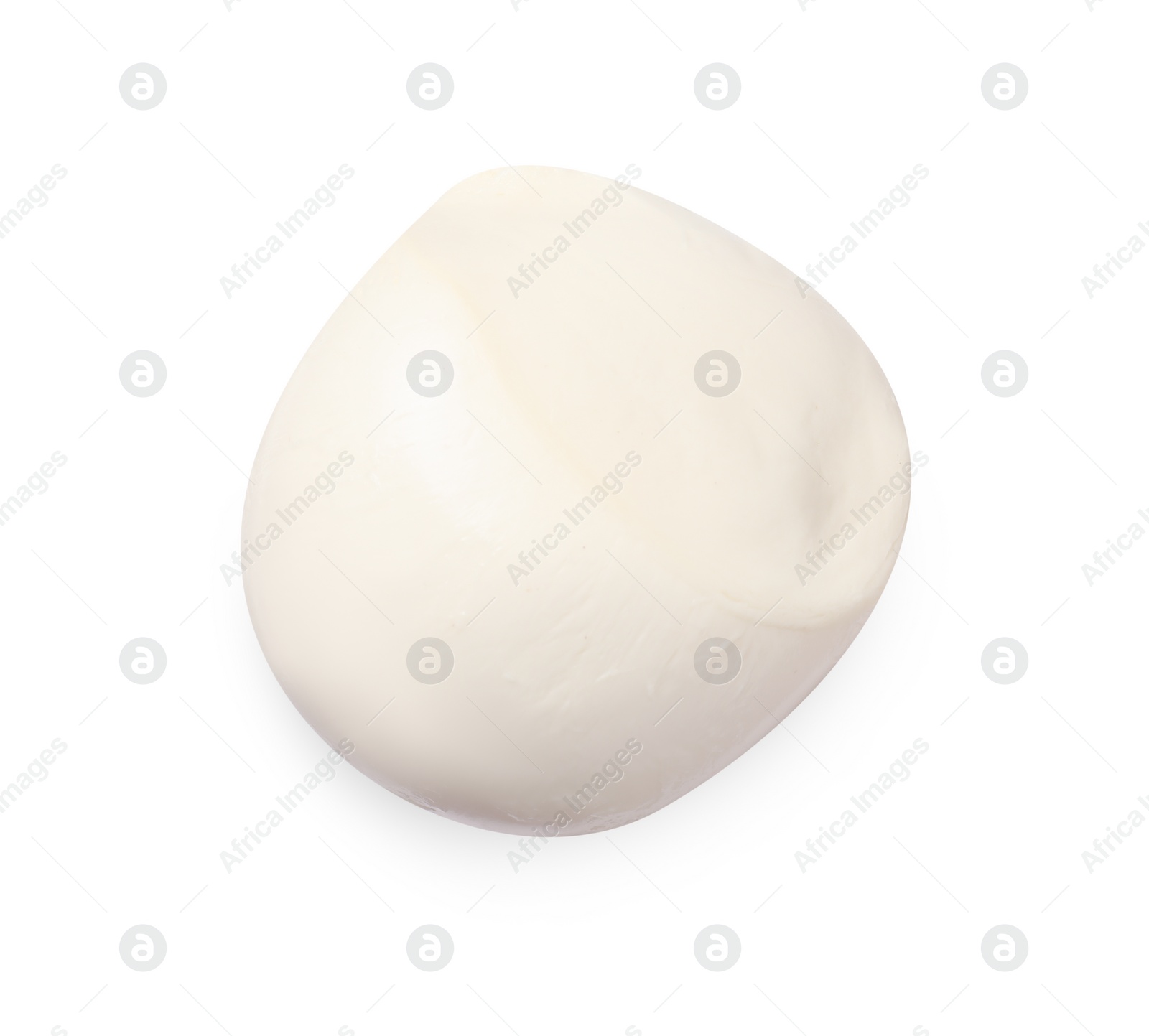 Photo of Delicious mozzarella cheese ball isolated on white, top view