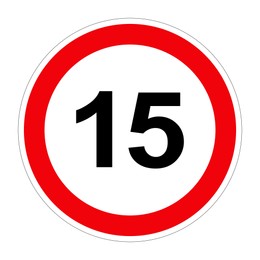 Illustration of Road sign MAXIMUM SPEED 15 on white background, illustration 