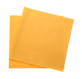 Yellow clean paper tissues on white background, top view