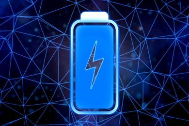 Fully charged battery on dark background. Illustration