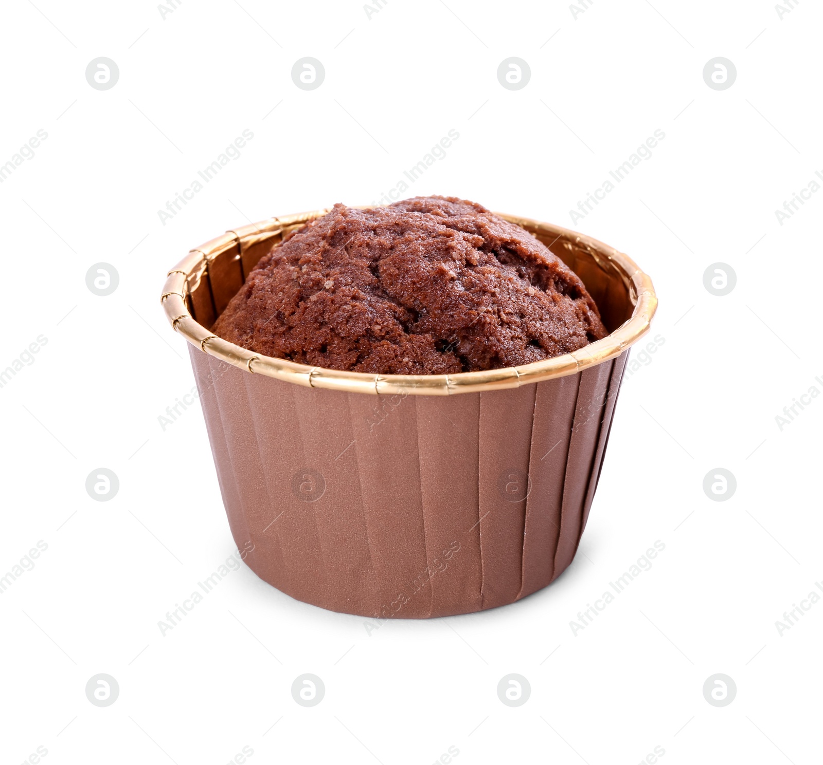 Photo of One delicious chocolate cupcake isolated on white